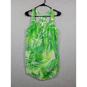 Diane Von Furstenberg Silk Blend Green Palm Frond Leaf Tank Top Women's 4